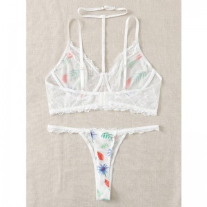 Lingerie Lingerie Lása Priontáil Floral Socraigh le Thong