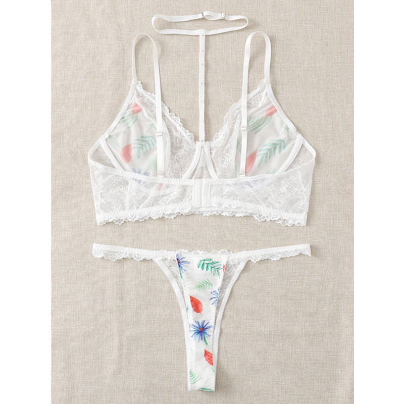 Lingerie Lingerie Lása Priontáil Floral Socraigh le Thong