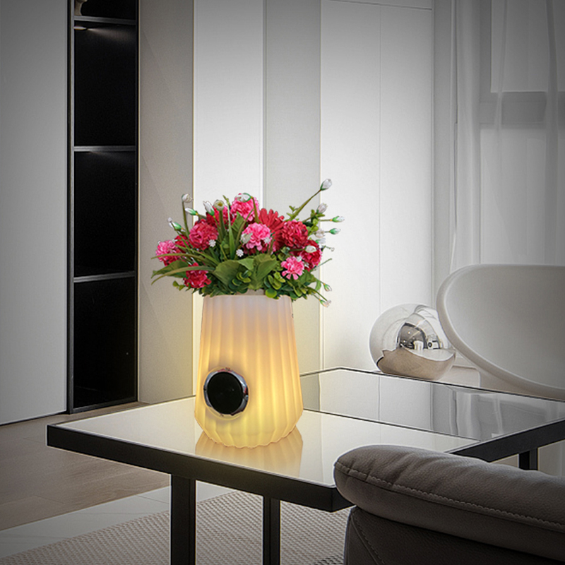 Pota bláthanna éadrom faoi stiúir faoi dhíon lampa tábla cliste cruthaitheach do sheomra suí, seomra leapa, maisiú gairdín, soilse buicéad oighir dimmable le cainteoir Bluetooth