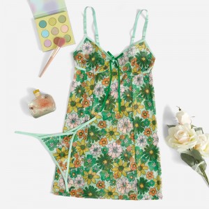 Priontáil Floral Earraigh Cami Tie Bow Duillín Tosaigh le codarsnacht sexy thong