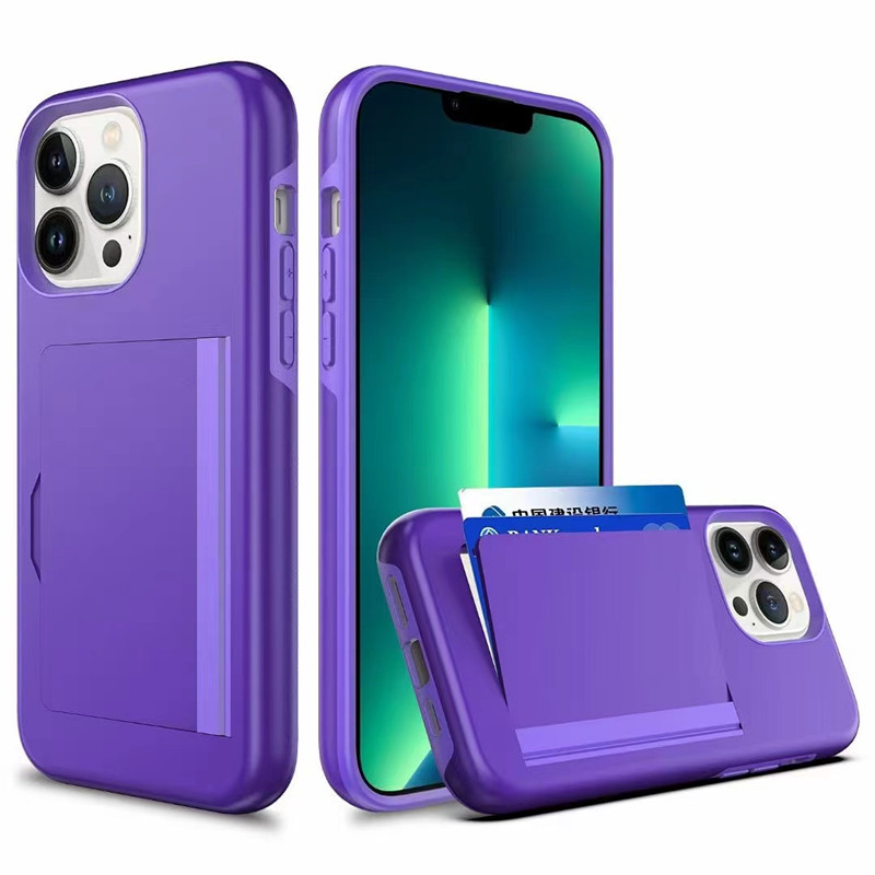 Oiriúnach do chás fón póca Apple iPhone13Pro, le cás fón póca dearadh cárta tógtha isteach agus cás leathair fón póca lúibín