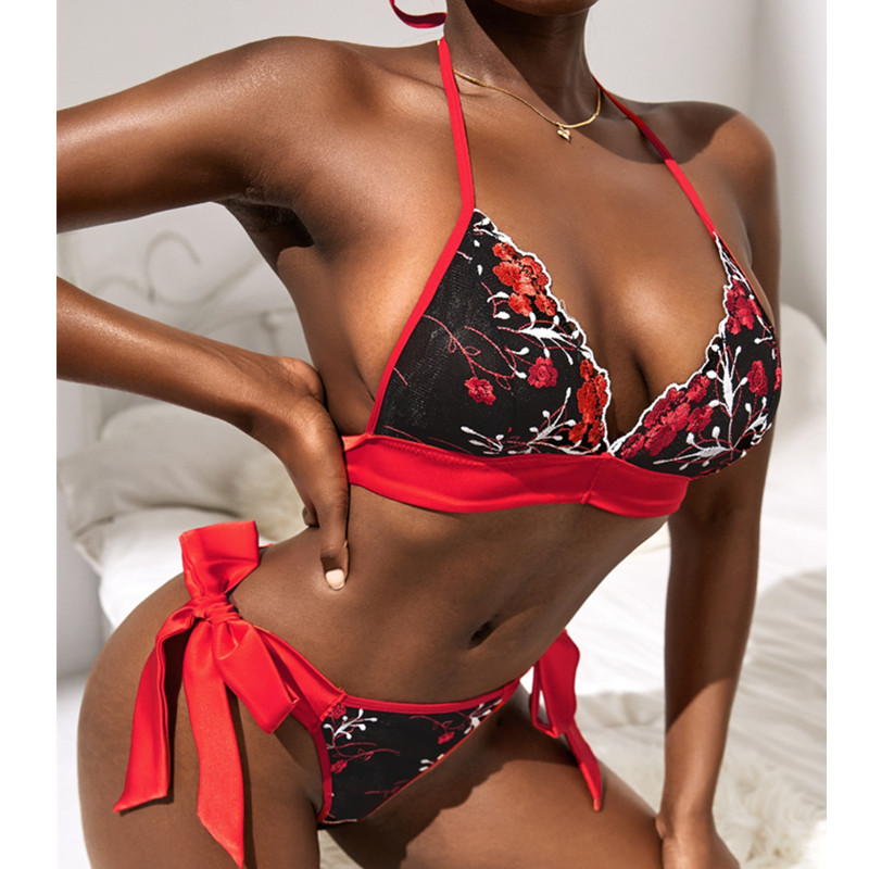 Bróidnéireacht Floral Codarsnacht Tie Taobh Lingerie Taobh Sraith Lingerie