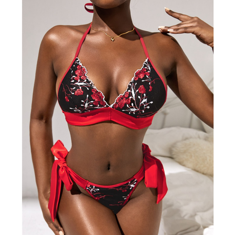 Bróidnéireacht Floral Codarsnacht Tie Taobh Lingerie Taobh Sraith Lingerie