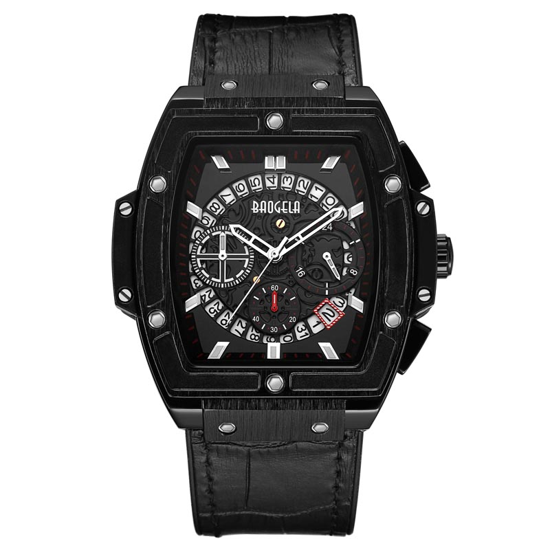 Branda Baogela Faisean Mens Spóirt Spóirt Féilire Féilire Waterproof Watch Watch Multifunction Banna Silicone Mens Faire 1703 Rose Black