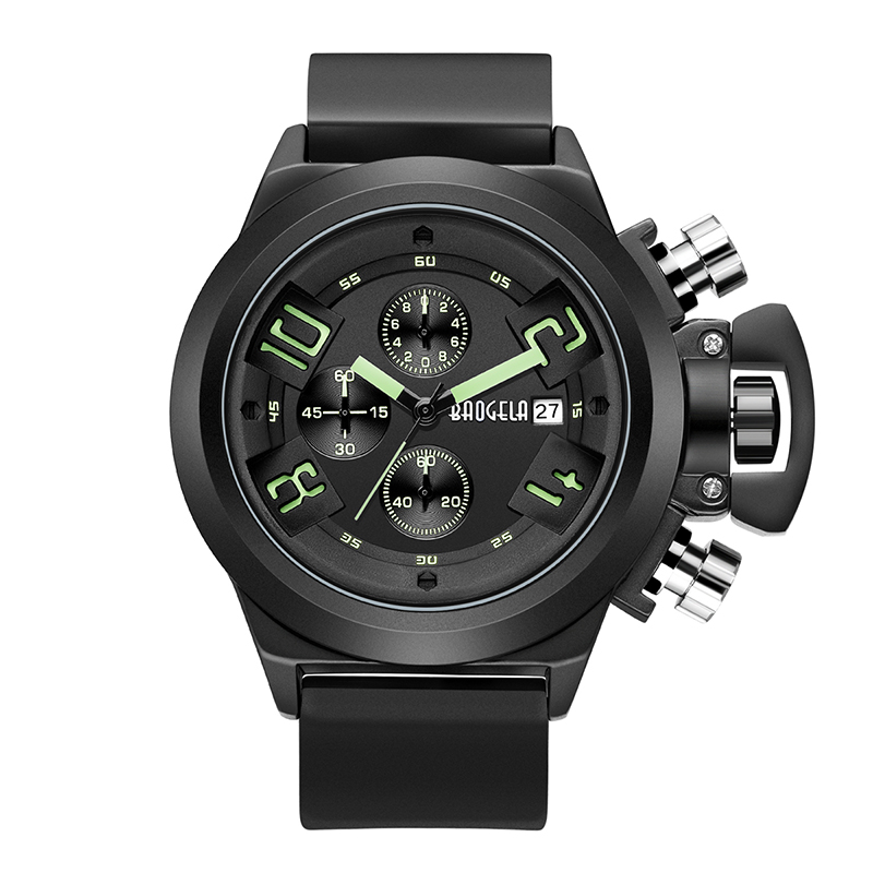 Baogela Chronograph Watch Watch Barr Brand Só Luminous Silicone Grianchloch Uaireadóirí láimhe Spóirt Míleata Do Man 1606 Green