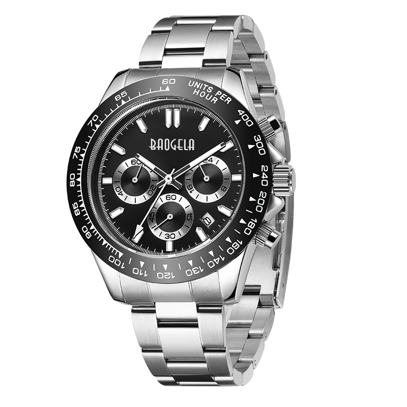 Fir Baogela ag faire ar an mbranda barr Só Spóirt Só Grianchloch Uaireadóirí Strap Cronograph Chronograph Uiscedhíonach 2210 Bán Dubh Strap Uiscedhíonach
