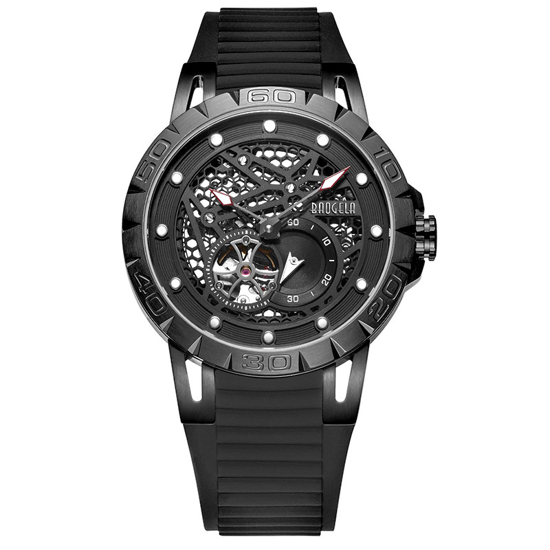 BAOGELA NUA BRAND NUA BRAND MEN Só Uaireadóirí Cnámharlaigh Faire Meicniúil Uathoibríoch le haghaidh Fir Waterproof Wristwatch 6772 Black