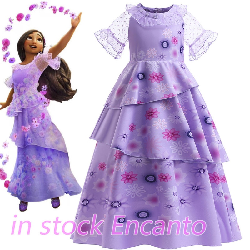 Carnival Encanto Isabella Scannán Teilifíse Cosplay Cailíní Gearr Smear Sleeve Blowles Ruffles Banphrionsa Éadaí Páirtí Cultacha Gúna