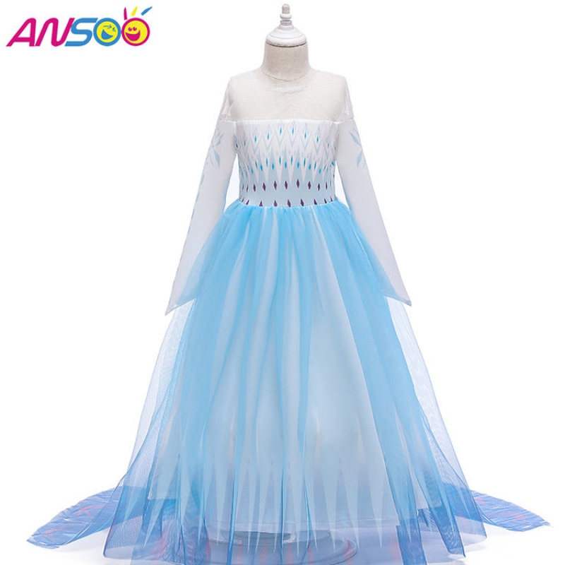 Ansoo Snow Queen 2 Gúna Cailíní Cosplay Gúna Samhraidh Mogalra Ócáideach Banphrionsa Gúna Páirtí Éadaí Feidhmíochta 4-12 Bliana Kids Elsa Gúnaí