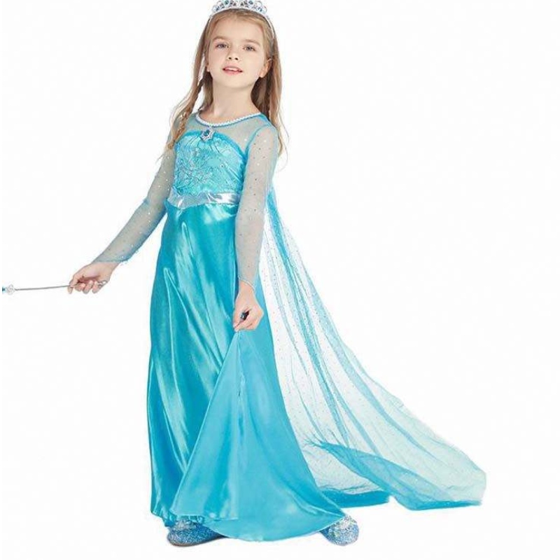 Leanaína Leanaí ag Caitheamh Páirtí Cosplay Cosplay Complay Feisteas Muire Fada Sequin Cailín Elsa Gúna Elsa Socraigh Nua Elsa Anna Gúna 3-8T HCGD-001