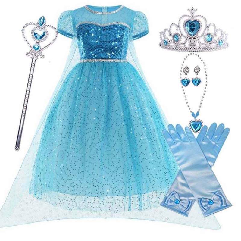 Banphrionsa Little All in One Set Crown Wand Gloves éadaí Oíche Shamhna Elsa Cosplay le Accessories HCGD-026