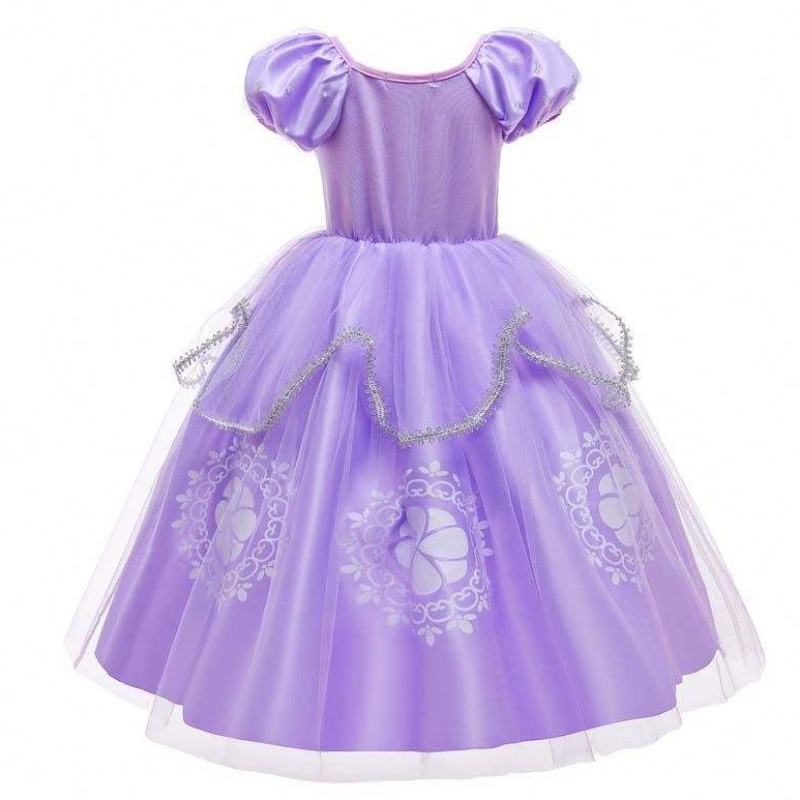 Páirtí Fancy Kids Purple Kids Sleeve Puff Banphrionsa Sóifia Éadaí Oíche Shamhna le gabhálais HCRS-005