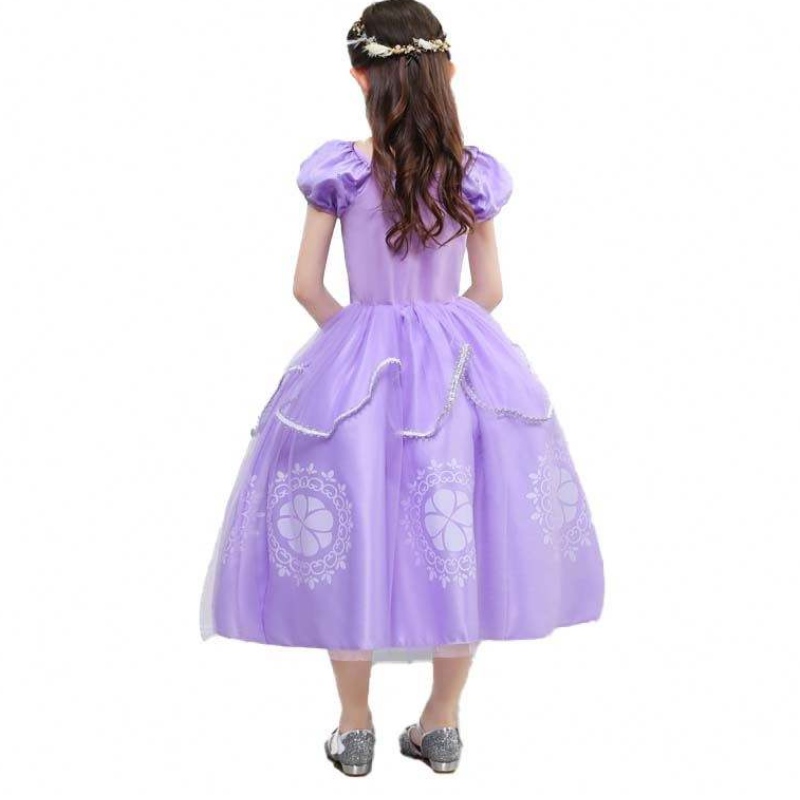 Páirtí Fancy Kids Purple Kids Sleeve Puff Banphrionsa Sóifia Éadaí Oíche Shamhna le gabhálais HCRS-005