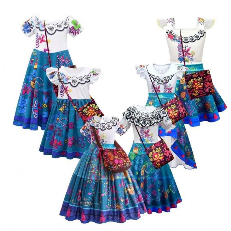 2022 Leanaí Encanto Madrigal Banphrionsa Sciortaí Outfits Gúna Mirabel Gorm ó Encanto le mála 100-160cm HCIS-001