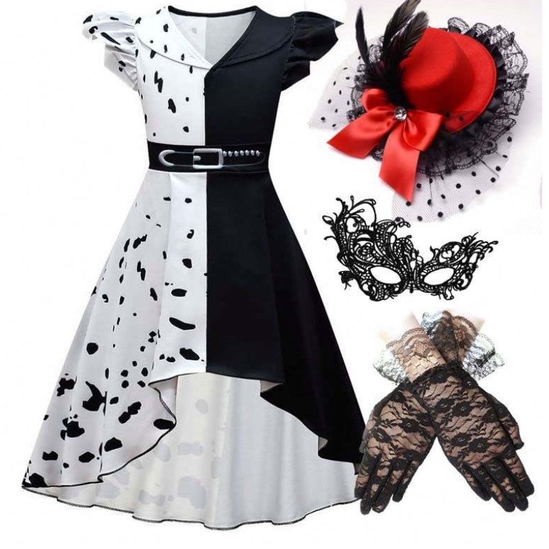 Éadaí Cosplay Oíche Shamhna Cailíní Black White Ról súgradh Cruella éadaí iomlán DGHC-141