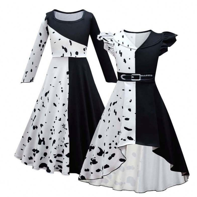 Éadaí Cosplay Oíche Shamhna Cailíní Black White Ról súgradh Cruella éadaí iomlán DGHC-141