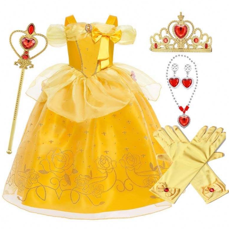Outfits Nollag Oíche Shamhna Cailín Beag Cailín Buí Leanaí Clasaiceach Leanaí Belle Gúnaí Banphrionsa Le Accessories HCBL-005