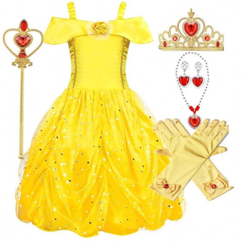 Fancy Oíche Shamhna Xmas Cóisir Breithlá Carnival Buí Ballgown Gúna Suas Cailín Beag Gúnaí Belle HCBL-007