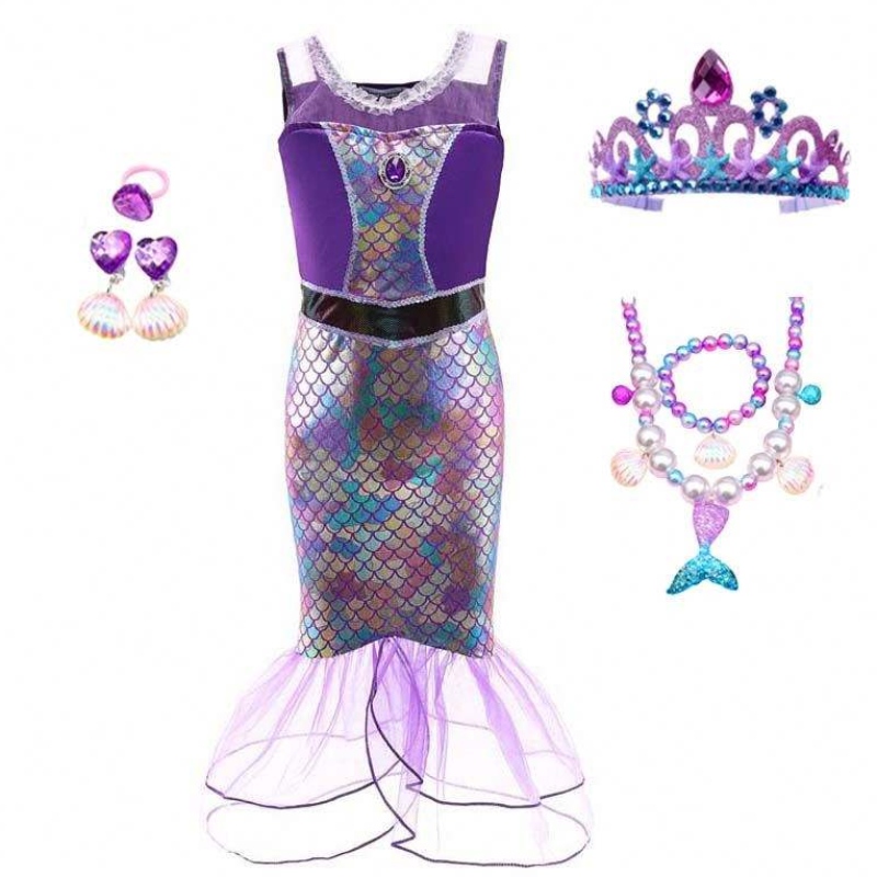 Sequins Girls Little Girls Banphrionsa Gúna mermaid do chailín 6to7 bliana le jewelry HCMM-006