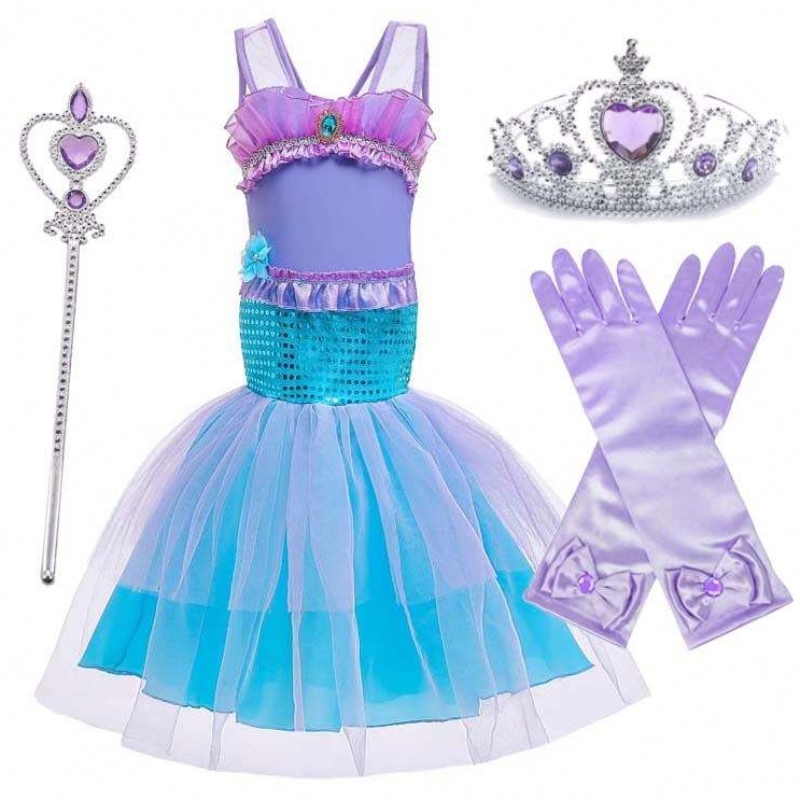 Sequins Girls Little Girls Banphrionsa Gúna mermaid do chailín 6to7 bliana le jewelry HCMM-006