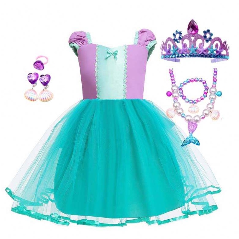 Little Angel Mermaid Alice Páiste Banphrionsa Fluffy Gorm Tutu Gúna Téama Mermaid do Chailín Leanbh HCMM-008