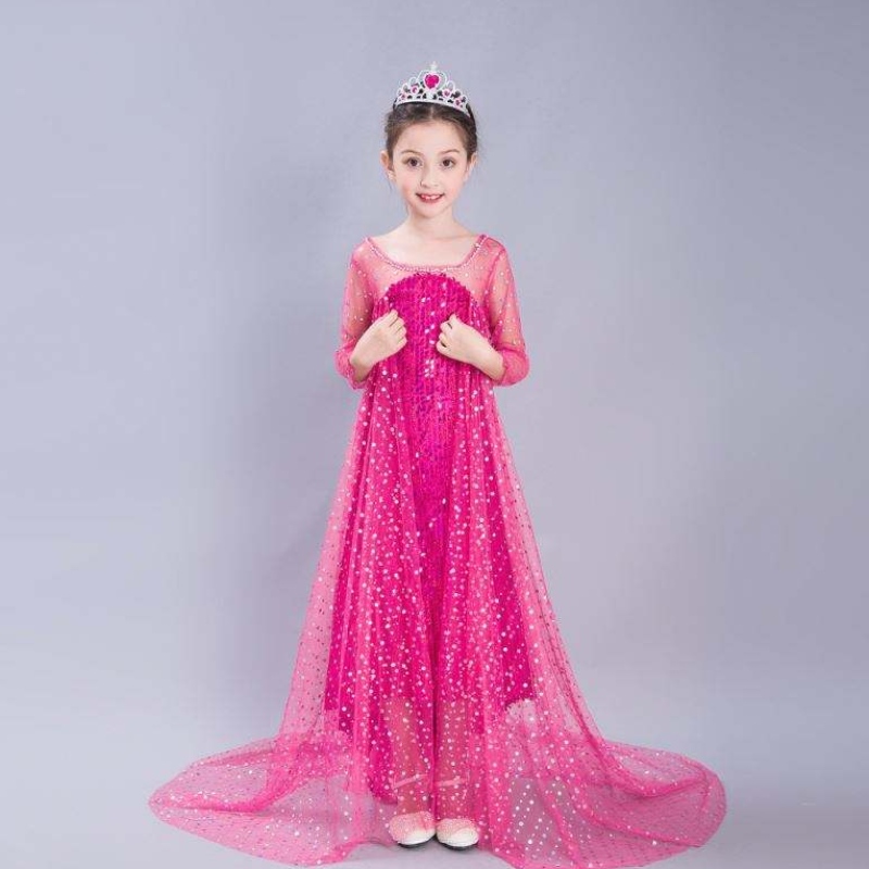 Baige Blue Blue Elsa Cailín Sequined Kids Oíche Shamhna Éadaí Cosplay Elsa Ana Banphrionsa Gúna