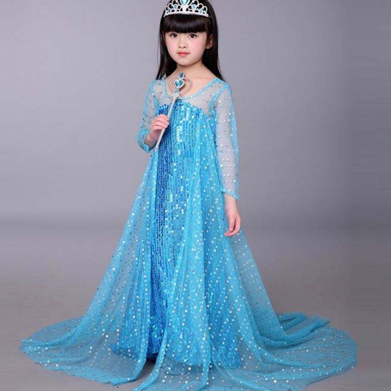 Baige Blue Blue Elsa Cailín Sequined Kids Oíche Shamhna Éadaí Cosplay Elsa Ana Banphrionsa Gúna