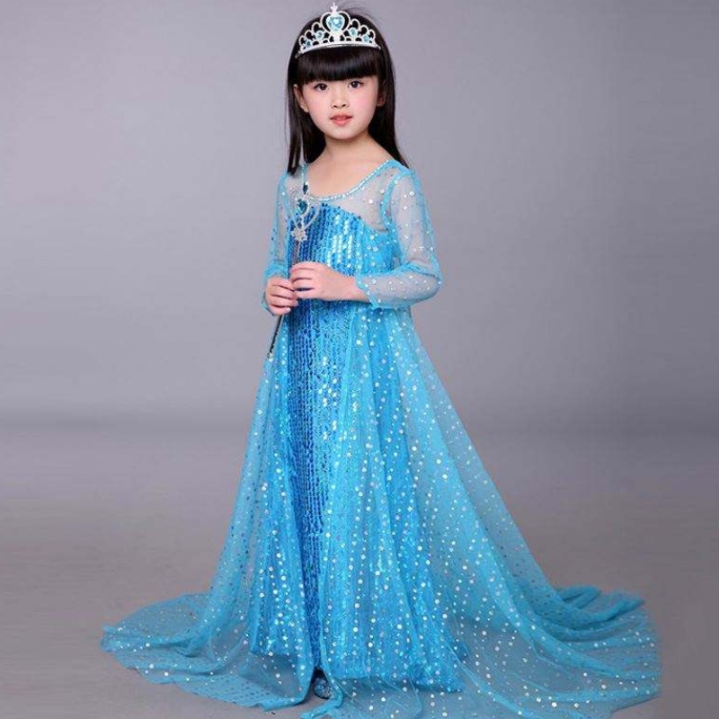 Baige Blue Blue Elsa Cailín Sequined Kids Oíche Shamhna Éadaí Cosplay Elsa Ana Banphrionsa Gúna