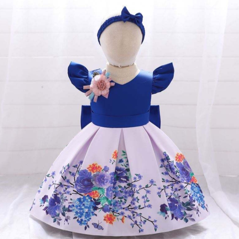 Baige Nua Priontáil Cailíní Cailíní Frocks Dearadh Frock Kids Gúnaí Breithlá Bláthanna Mórdhíola L2033XZ