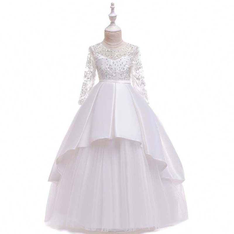 Boutique fada muinchille banphrionsa gowns tráthnóna cailín leanbh lá breithe gúna cóisir bainise le bláthanna LP-233