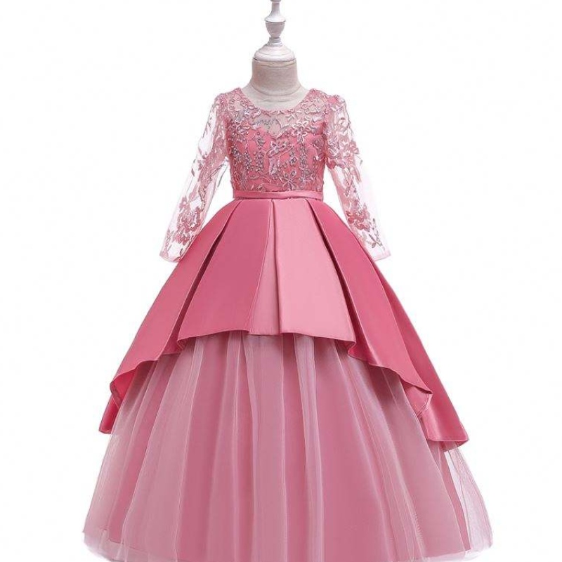Boutique fada muinchille banphrionsa gowns tráthnóna cailín leanbh lá breithe gúna cóisir bainise le bláthanna LP-233