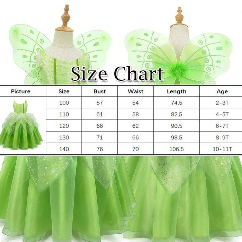 Baige Flower Girl Spot Cosplay Cosplay Feidhmíocht Cartúin Éadaí Tinker Bell Fairy Fairy Tinkerbell Gúna banphrionsa le sciathán