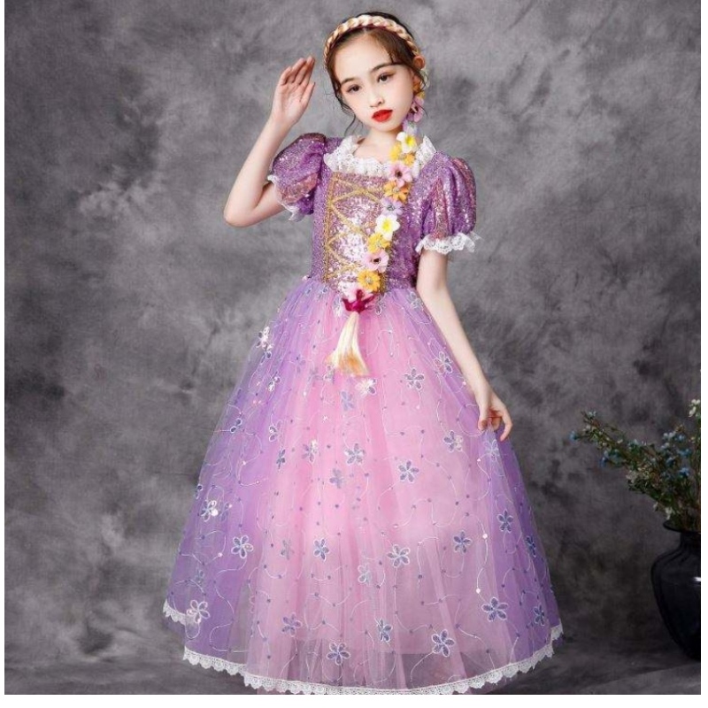 Baige Stílna hEorpa Gúna Banphrionsa Páirtí Oíche Shamhna Caith Éadaí Rapunzel Éadaí Mogalra Fluffy Frock