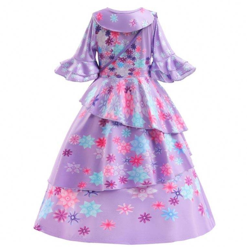 2022 CÚRAM NUA KIDS ENCANTO Éadaí Encanto Isabella Cosplay Flower Clóbhuailte Caitheamh Caitheamh Laethúil Do Chailín Le Mála