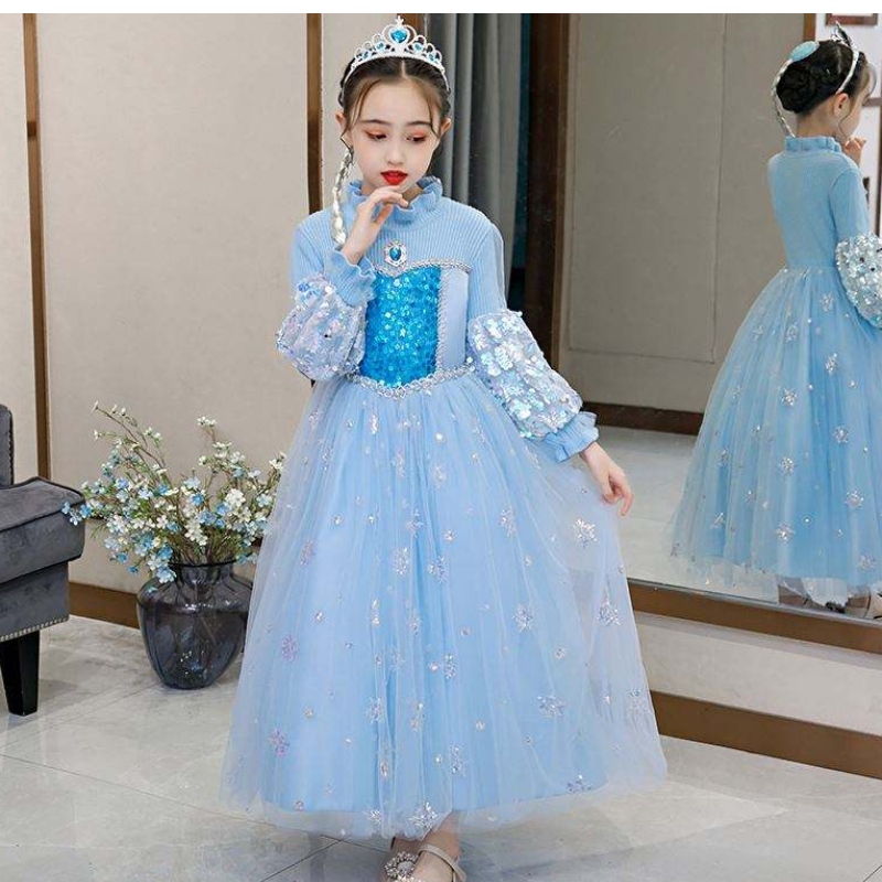 Gúna muinchille Ong Elsa Gúna Cosplay Cosplay Éadaí Éadaí Sequined Gúna cailíní seicheamhaithe
