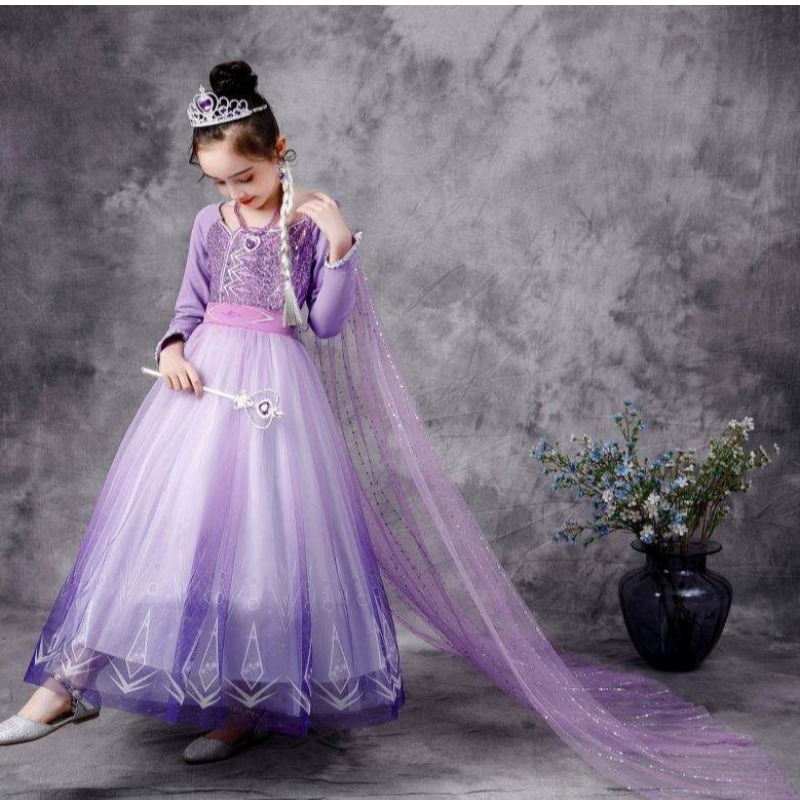 Gúna muinchille Ong Elsa Gúna Cosplay Cosplay Éadaí Éadaí Sequined Gúna cailíní seicheamhaithe