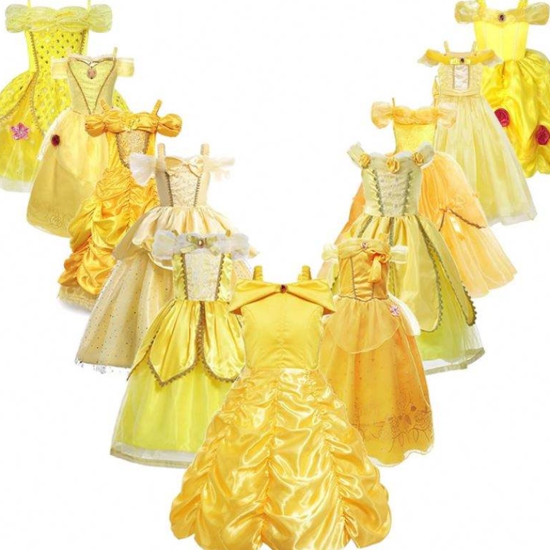 Cailíní Belle Princess Gúna páistí Kids Belle Cosplay Costumes Cailín Leanbh Gúna Suas Frock Buí Fancy Gúna Do Pháirtí Oíche Shamhna do Lapadáin