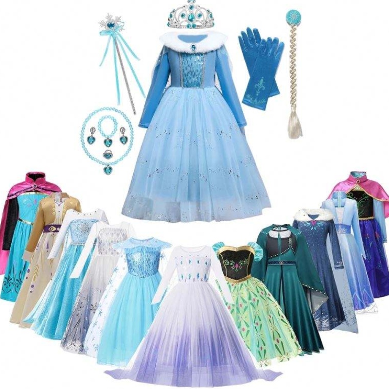 Anna Elsa Banphrionsa cultacha dona páistí Oíche Shamhna cóisir Nollag cosplay banríon sneachta gúnaí mancy cailíní gúna prom snowflake sneachta