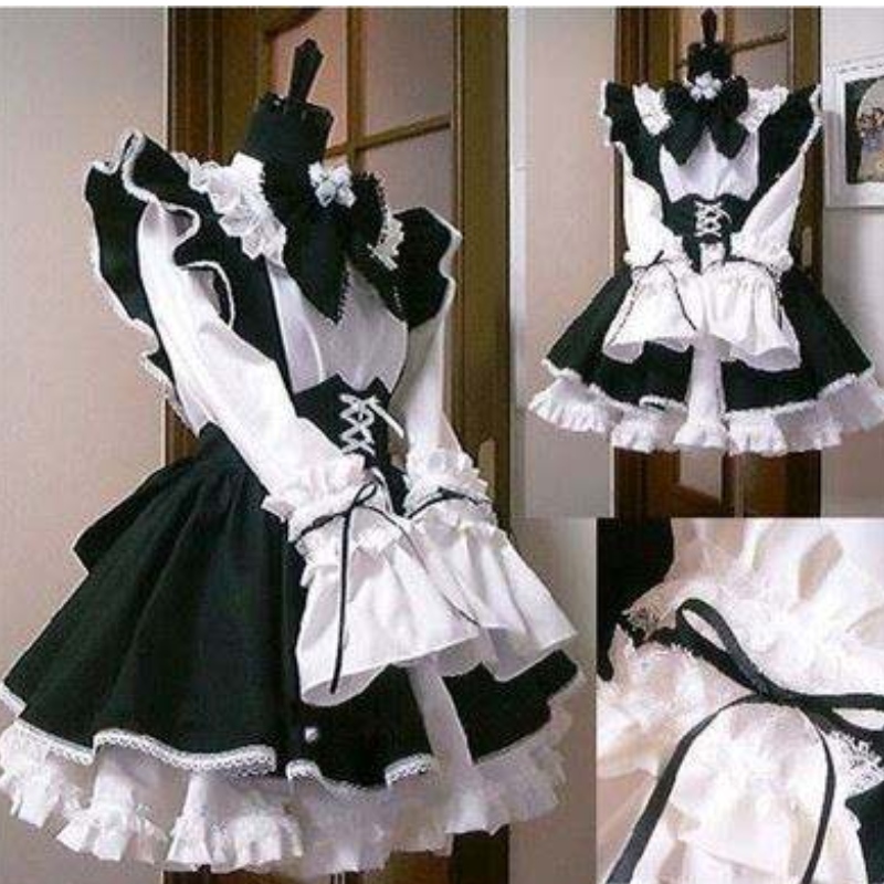 Mná Maid Outfit Gúna Anime Gúna Apron Dubh agus Bán Gúnaí Lolita Lolita Men Cafe Éadaí Cosplay Complay