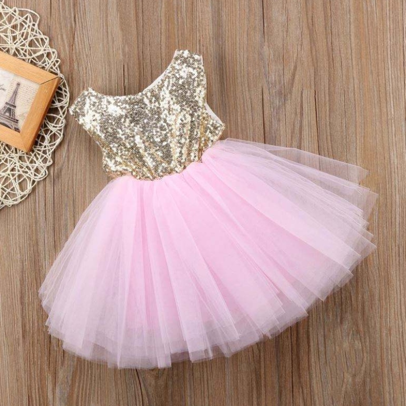 Díolacháin Hot Leanaí Éadaí Sciorta Banphrionsa Puffy Sequins Sequins Baby Flower Girl Gúna Tutu Backless