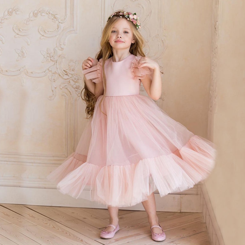 Gúna cailíní bláthanna leanaí gúnaí bainise bridesmaid do pháistí gowns tulle bándearg cailíní cóisir siopa a chaitheamh froganna galánta