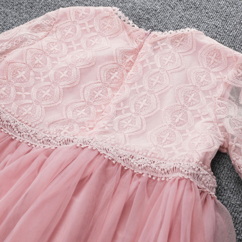 Cailíní Beaga Gúna Lása Pink Bán Bán Long Sleeve Bláth Bláthanna Banphrionsa Páirtí Pageant Gúnaí Páirtí Gúna Vintage Túllán 3 8 14 Bliain