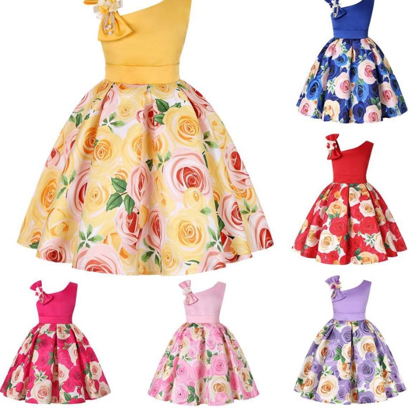 Cailíní Samhraidh Gúna Priontáil Gúna Banphrionsa Banphrionsa Páirtí Breithlá Páirtí Frocks Leanaí Satin Leanaí Vestidos Gúnaí le haghaidh Éadaí Nollag Cailín