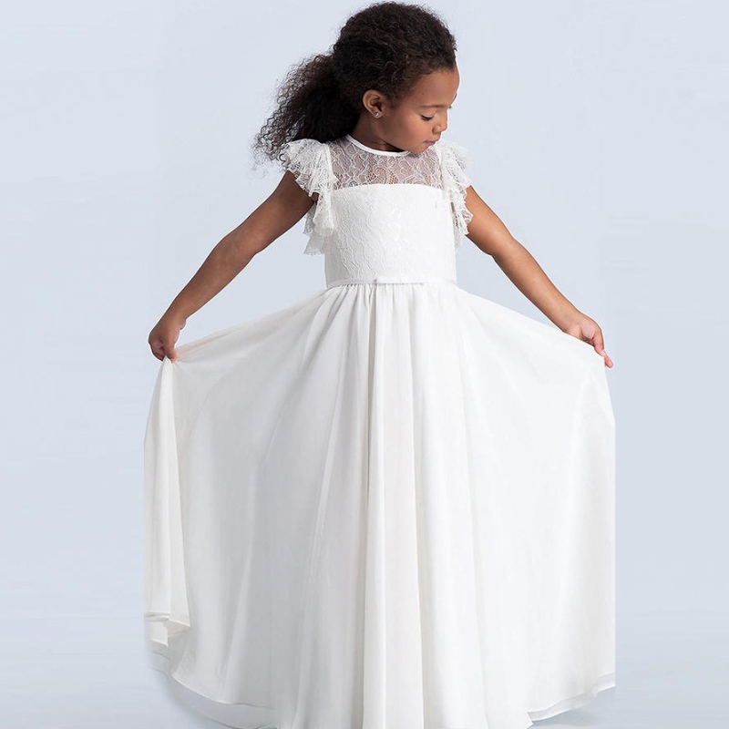 Gúnaí lása cailíní maxi kids ruffle muinchille banphrionsa gúnaí tulle bridesmaid an chéad chumarsáidn110; Cailíní Bláth Pageant Gúnaí Vestidos