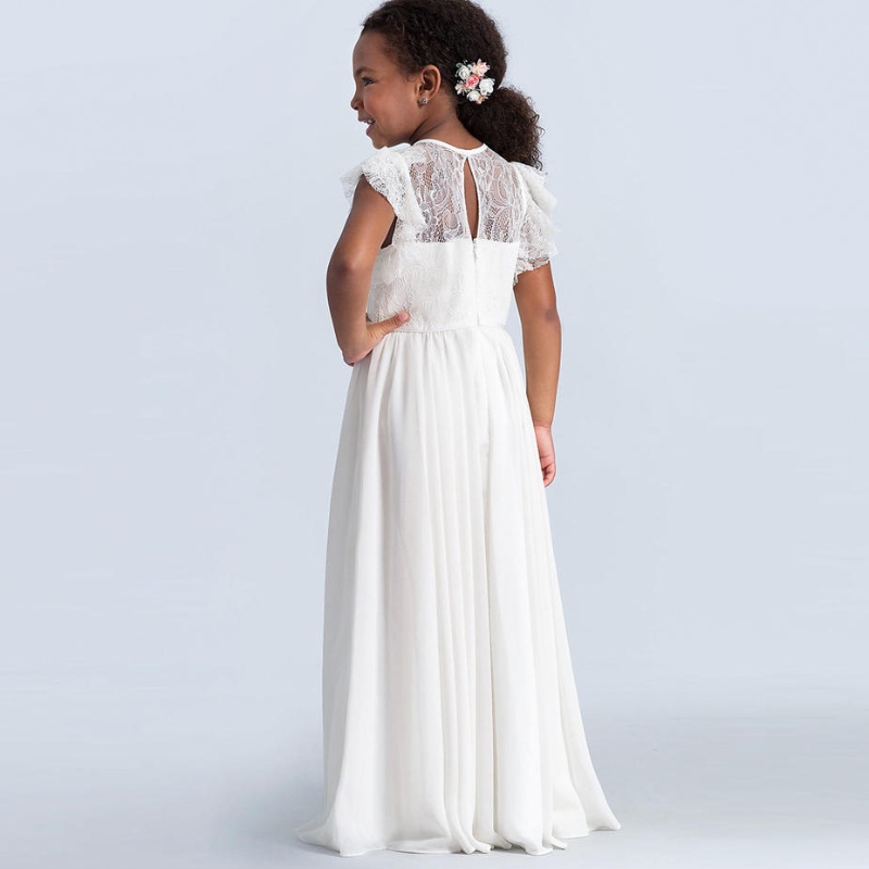 Gúnaí lása cailíní maxi kids ruffle muinchille banphrionsa gúnaí tulle bridesmaid an chéad chumarsáidn110; Cailíní Bláth Pageant Gúnaí Vestidos