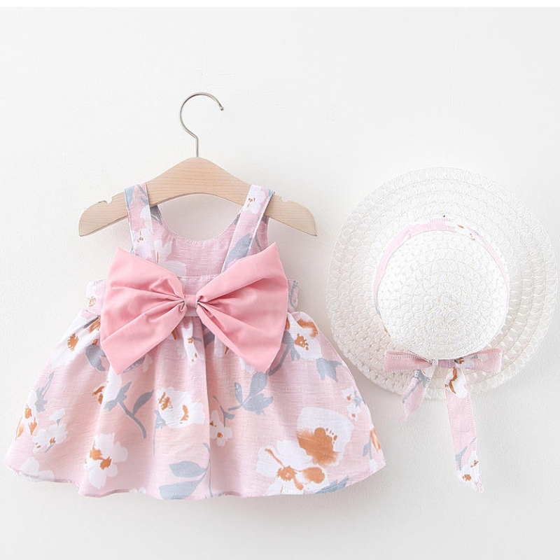Socraíonn gúnanuabheirthe 2pcs mórdhíola 2PCs an tsamhraidh cailíní cailín sleeveless trá prionsaí banphrionsa gúnaí frock le hata