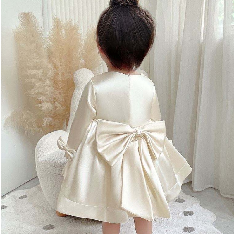 Baige fada sleeves cóisir Gúna cailín bláth cailín mór bogha mór 1-6years páistí dearadh frock éadaí 9105
