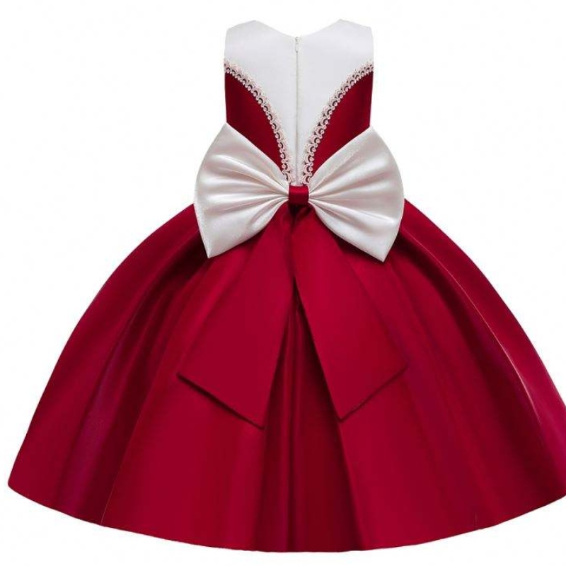 Ábhar satin baige Big Bow Knot Dath Dath Dearg Gúnaí Bridesmaid Gúnaí Breithlá do Chailíní