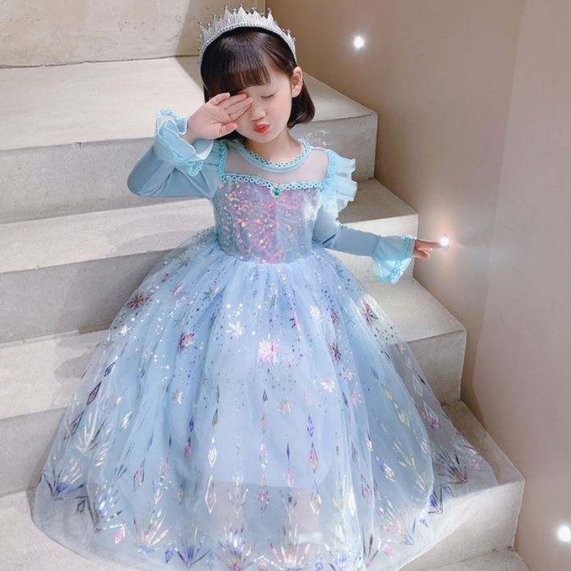 Baige BAIGE GOWN GOWN Páirtí Banphrionsa Gúna Leanaí Oíche Shamhna Leanaí Breithlá Cosplay Complay Sleeve Fada Elsa Gúna