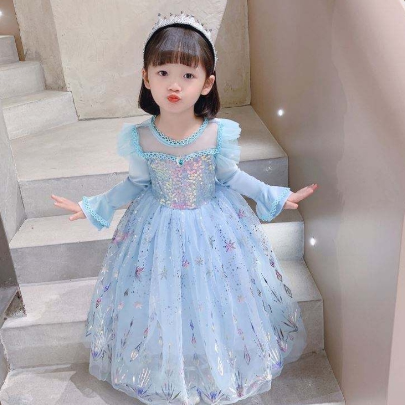 Baige BAIGE GOWN GOWN Páirtí Banphrionsa Gúna Leanaí Oíche Shamhna Leanaí Breithlá Cosplay Complay Sleeve Fada Elsa Gúna
